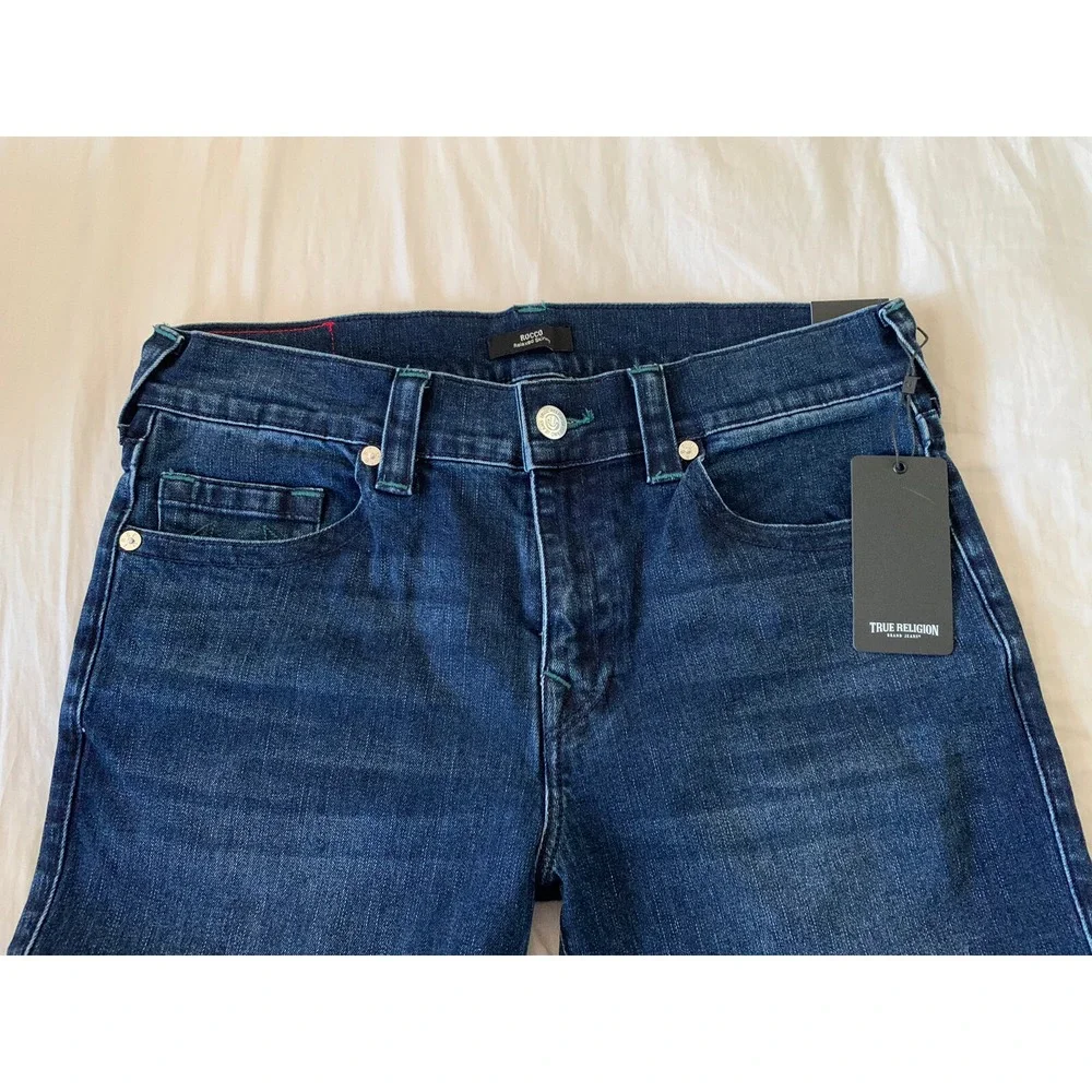 NWT TRUE RELIGION ROCCO RELAXED SKINNY NO FLAP Blue JEANS 34 X 32